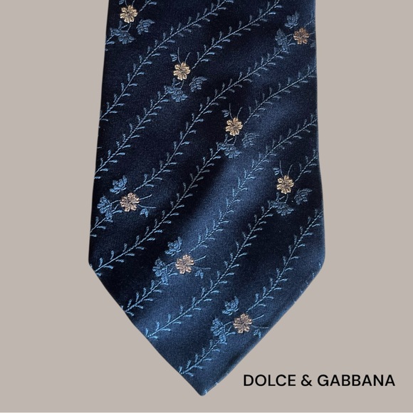 Dolce & Gabbana Navy Blue Floral Mens Tie Silk - Picture 1 of 4